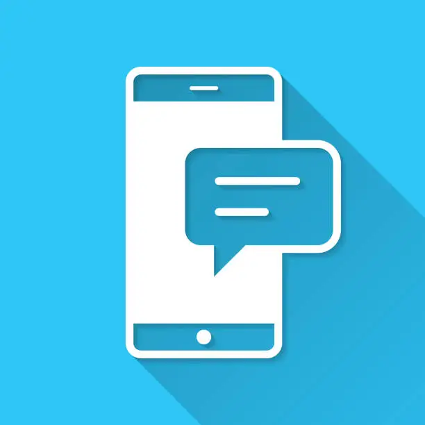 Vector illustration of Smartphone with speech bubble. Icon on blue background - Flat Design with Long Shadow