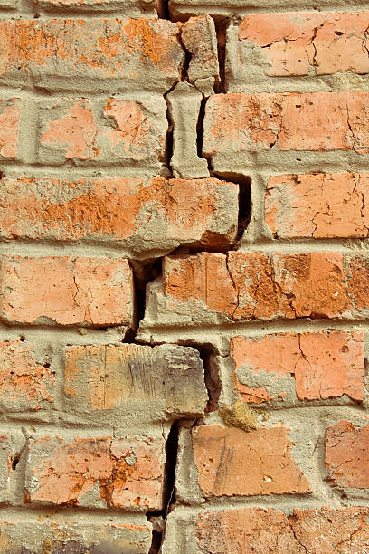 istock Large crack in a brick wall with large gap 146781341