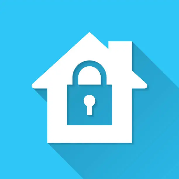 Vector illustration of Home security - House with padlock. Icon on blue background - Flat Design with Long Shadow