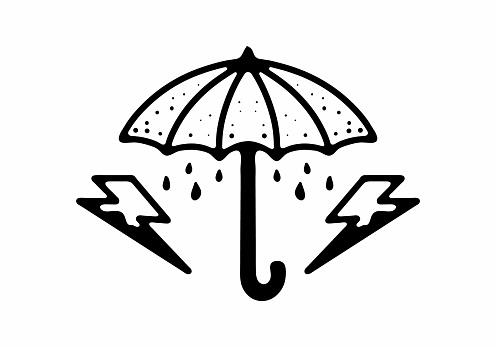 Black and white color of umbrella and thunder tattoo design