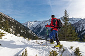 Ski mountaineer in winter, Italian Alps, Macugnaga. Skier on snow