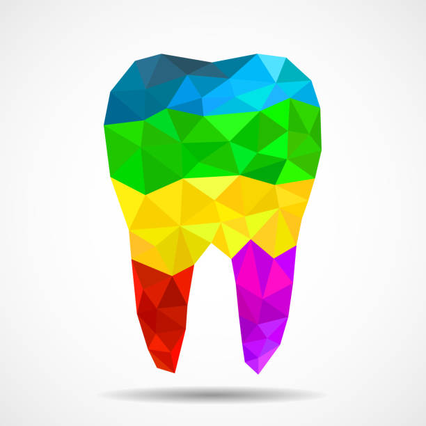 istock Polygonal colorful tooth isolated on white background. Dental and orthodontics medical concept. Low poly style 1467824821