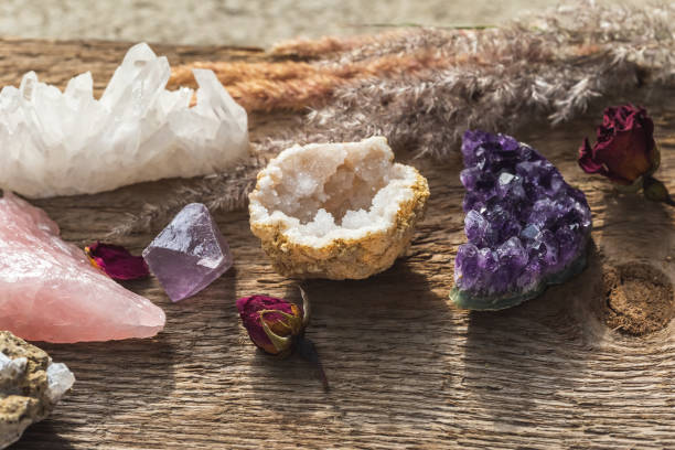 istock Alternative crystal healing or witchcraft set up 1467825498