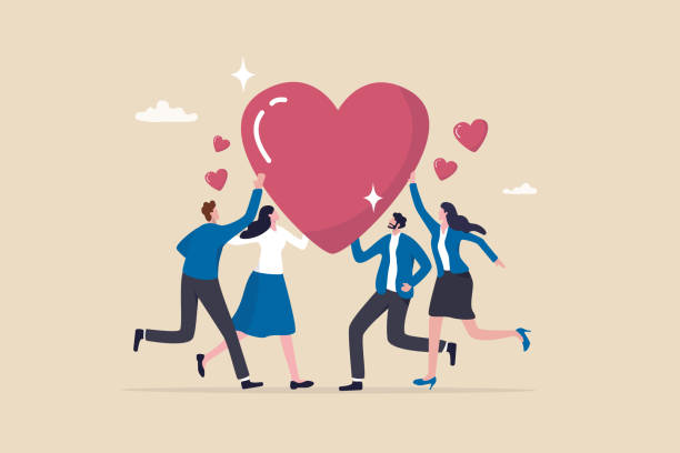 Gratitude, thankful or appreciation, kindness or support to success together, return good or positivity, sharing feeling or help concept, business people hold lovely heart with gratitude and thankful. vector art illustration