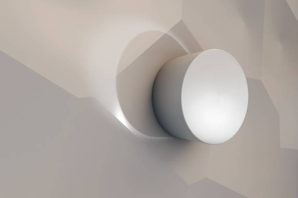 istock White silky circle on geometric sun lit white background. Logo background template. 1467829689