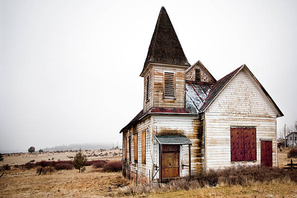 abandoned rural church stock photo