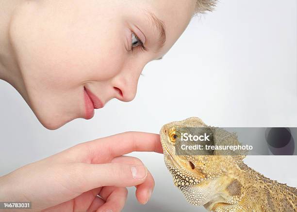 Boy And Lizard Stock Photo - Download Image Now - Child, Lizard, Petting