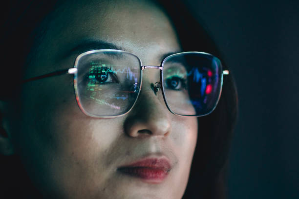 istock Reflection of a circuit board on glasses 1467832586