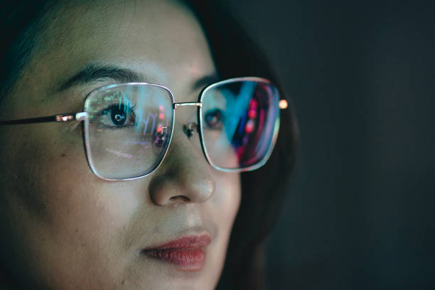 istock Reflection of a circuit board on glasses 1467832599