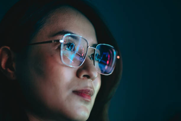 istock Reflection of a circuit board on glasses 1467832605