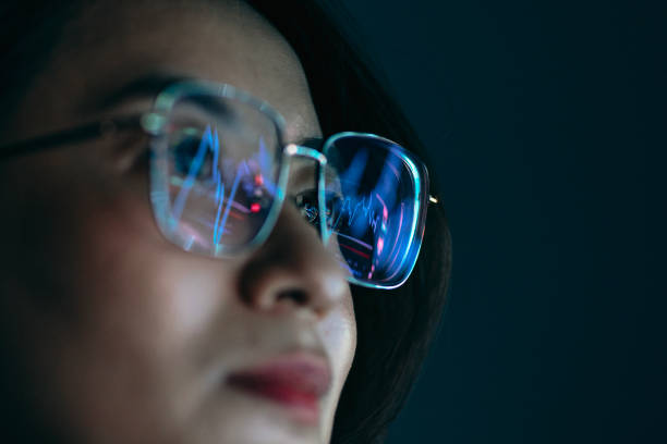 istock Reflection of a circuit board on glasses 1467832613