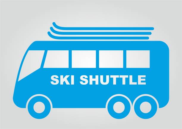 ilustraciones, imágenes clip art, dibujos animados e iconos de stock de autobús lanzadera de esquí, símbolo web, icono vectorial azul, fondo transparente - shuttle bus vector isolated on white bus