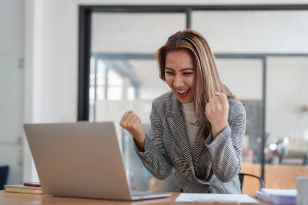 istock Financial advisor, corporate Accountant in office. analyzing benefits, enjoying financial success, job high, achievement result concept. 1467833489