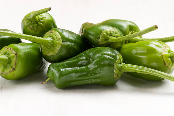 Green peppers. Spanish cuisine. Padrón peppers. stock photo