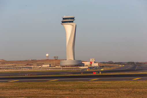 airport traffic control tower at new international airport of istanbul turkey