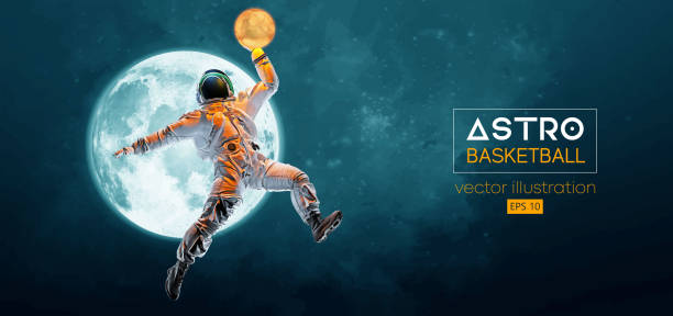 istock Basketball player astronaut in space action and Moon, Mars planets on the background of the space. Vector illustration 1467842788