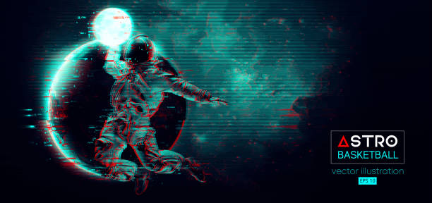 istock Basketball player astronaut in space action and planets on the background of the space. Vector illustration 1467842840