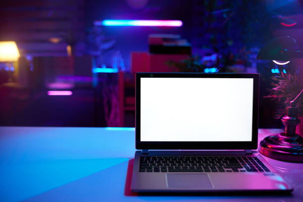 istock modern office with desk and laptop blank screen 1467846966
