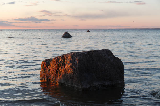istock Beautiful shoreline with stones at the sunset 1467847817