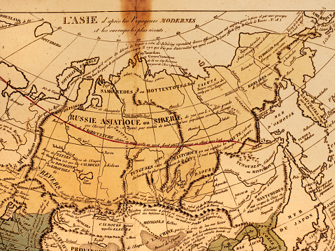 Old Coloured Map of North America with Compass