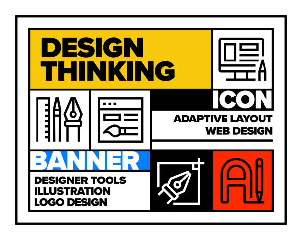 illustrations, cliparts, dessins animés et icônes de ensemble d’icônes de ligne design thinking et conception de bannière - skill business webdesign measuring