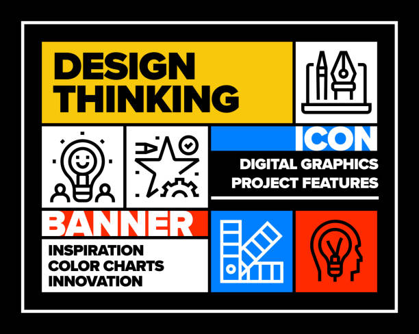 ilustrações de stock, clip art, desenhos animados e ícones de design thinking line icon set and banner design - skill business webdesign measuring