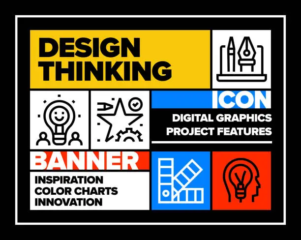 Vector illustration of Design Thinking Line Icon Set and Banner Design