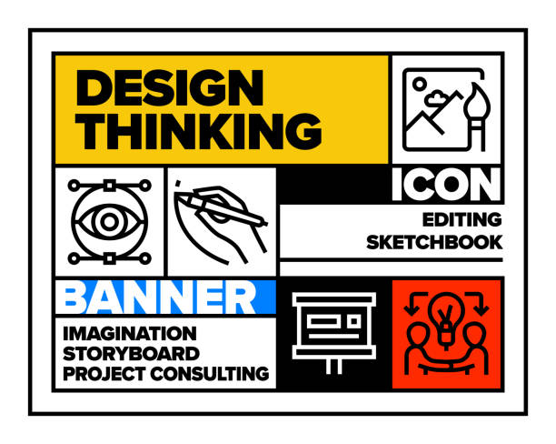 illustrations, cliparts, dessins animés et icônes de ensemble d’icônes de ligne design thinking et conception de bannière - skill business webdesign measuring