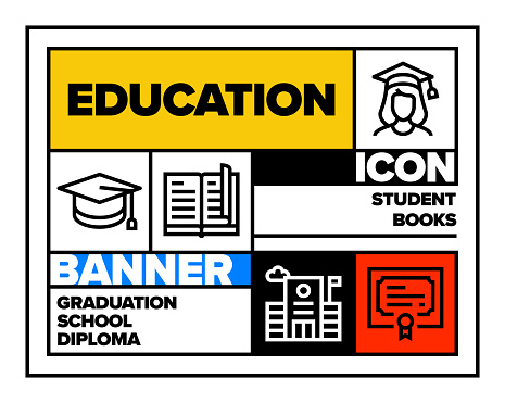 Education Line Icon Set and Banner Design