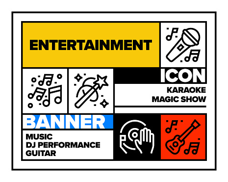 Entertainment Line Icon Set and Banner Design
