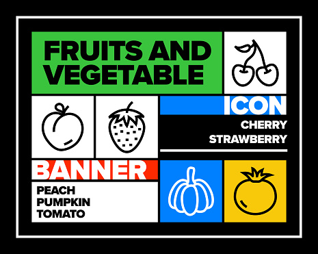 Fruits and Vegetable Line Icon Set and Banner Design