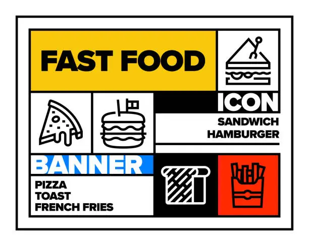 Vector illustration of Fast Food Line Icon Set and Banner Design