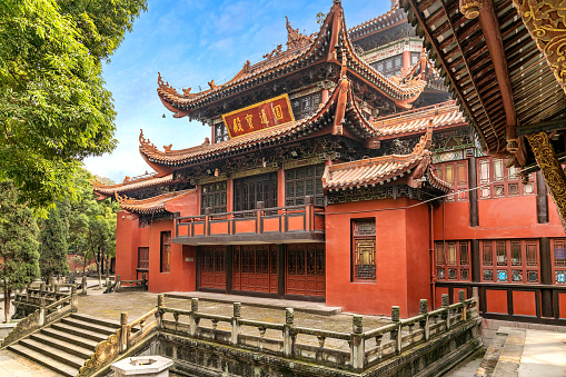 A Chinese-style building in Zhaojue Temple in Chengdu, Sichuan Province, China