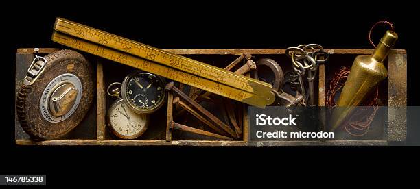 Antique Box With Tools Stock Photo - Download Image Now - Shadow Box, Work Tool, Antique