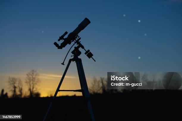 Astronomical Telescope And Equipment For Observing Stars Milky Way Moon And Planets Stock Photo - Download Image Now
