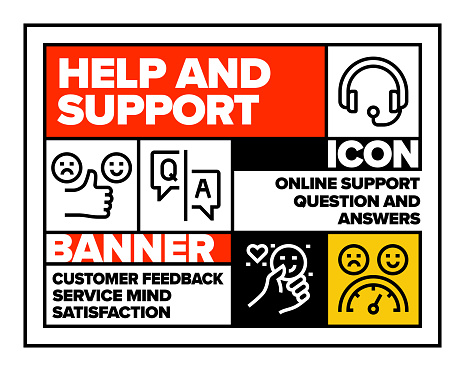 Help and Support Line Icon Set and Banner Design
