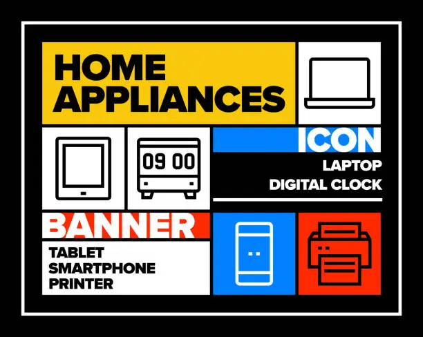 Vector illustration of Home Appliances Line Icon Set and Banner Design