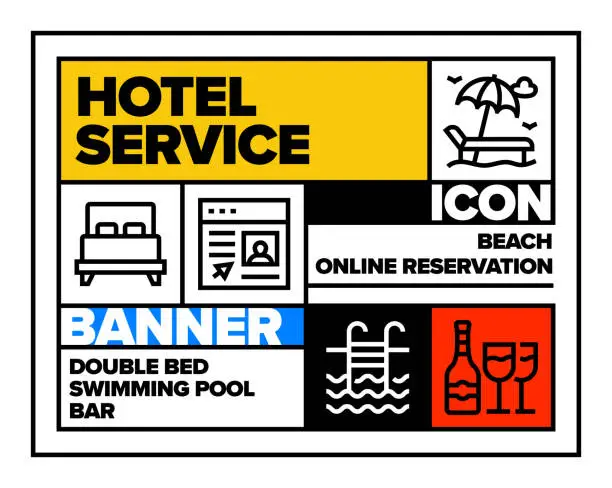 Vector illustration of Hotel Service Line Icon Set and Banner Design