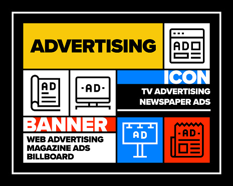 Advertising Line Icon Set and Banner Design