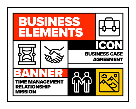 Business Elements Line Icon Set and Banner Design