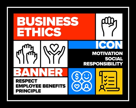 Business Ethics Line Icon Set and Banner Design