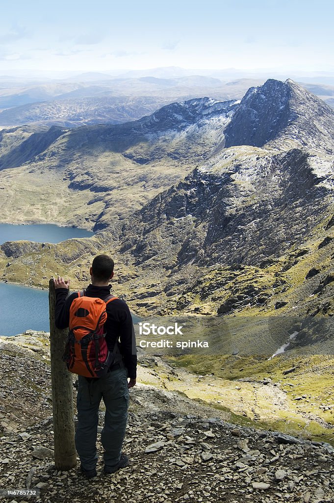 contemplation man looking at the mountain view Mount Snowdon Stock Photo