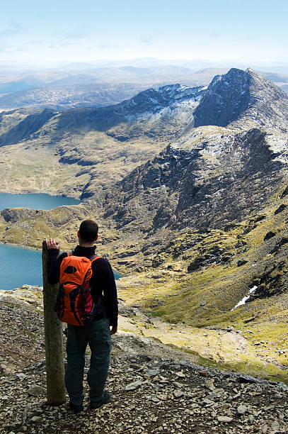 contemplation man looking at the mountain view mount snowdon photos stock pictures, royalty-free photos & images