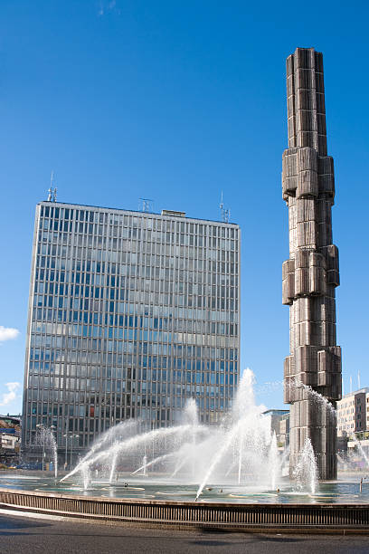 스톡홀름 시. 스웨덴 - clear sky glass façade built structure fountain 뉴스 사진 이미지