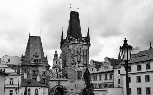 Monochrome photo of architecture of Prague,Czech Republic.