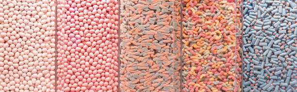 Assorted multi-colored candies in a shop window
