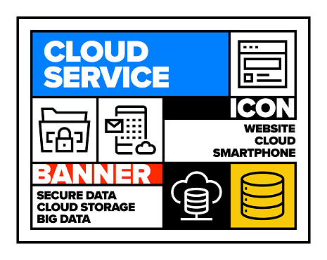 Cloud Service Line Icon Set and Banner Design