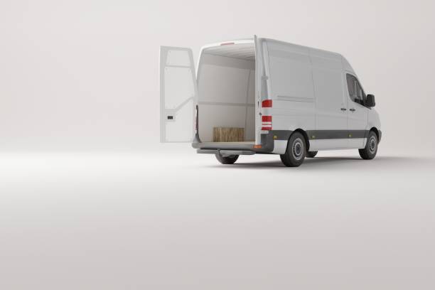 istock Commercial delivery white van with cardboard boxes on white background. 1467859669