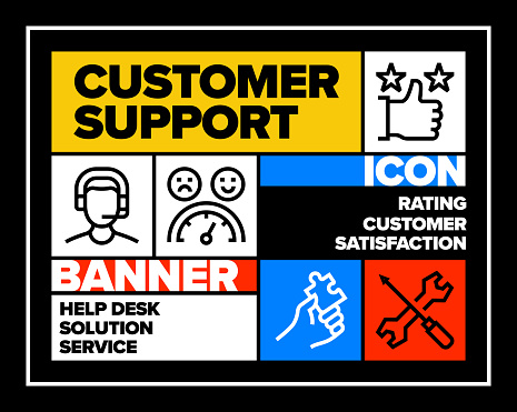 Customer Support Line Icon Set and Banner Design