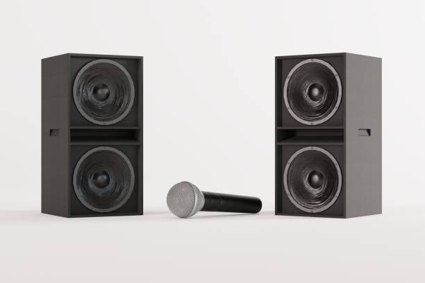 istock The microphone among the speakers. 1467859717